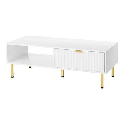 coffee table with drawer and open shelf | gold accents - white (110cm)