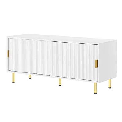 tv cabinet entertainment unit with sliding doors and gold legs – white (120 cm)