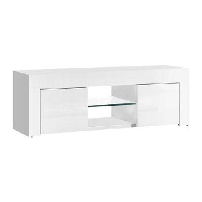130cm high gloss tv stand entertainment unit storage cabinet tempered glass shelf white
