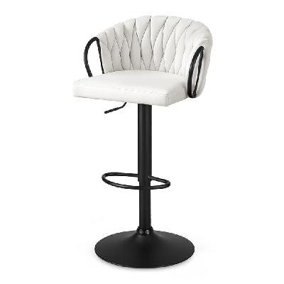 1x bar stool single kitchen dining chair counter stool woven velvet ivory