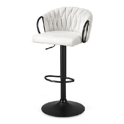 1x bar stool single kitchen dining chair counter stool woven velvet ivory