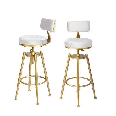 adjustable velvet bar stool with backrest – 360° swivel, golden frame (set of 2 – white)