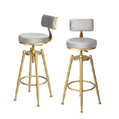 adjustable velvet bar stool with backrest – 360° swivel, golden frame (set of 2 – grey)