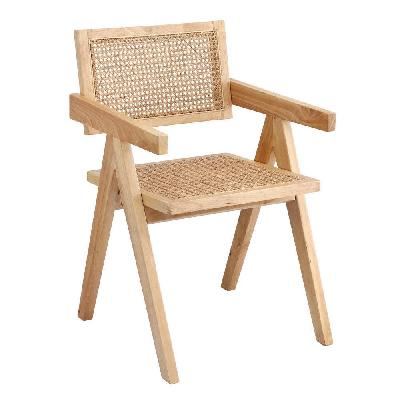 1x dining chair wooden rattan seat rubber wood frame