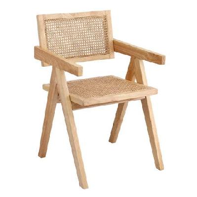 1x dining chair wooden rattan seat rubber wood frame