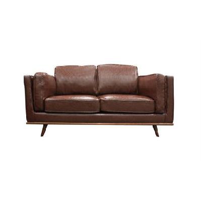 dayfrey 2-seater faux leather modern lounge sofa wooden frame - brown