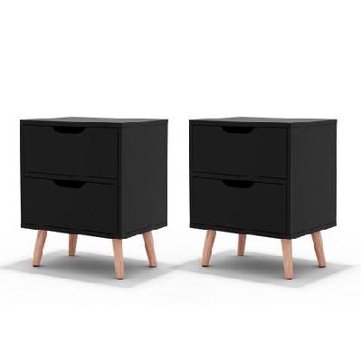 2 x bedside table 2 drawers - boden black
