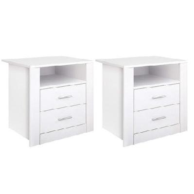 2 x bedside table 2 drawers with shelf - tara white