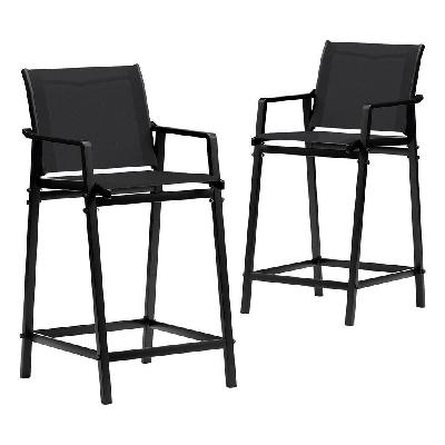 2pc outdoor bar stools steel dining chairs patio furniture garden black