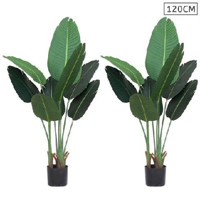 2x 120cm artificial green indoor traveler banana fake decoration tree flower pot plant