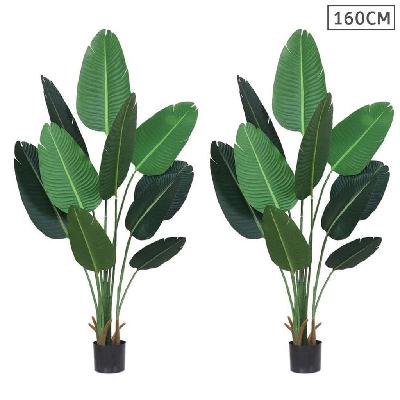 2x 160cm artificial green indoor traveler banana fake decoration tree flower pot plant