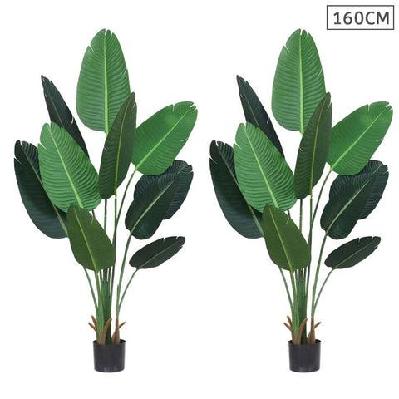 2x 160cm artificial green indoor traveler banana fake decoration tree flower pot plant