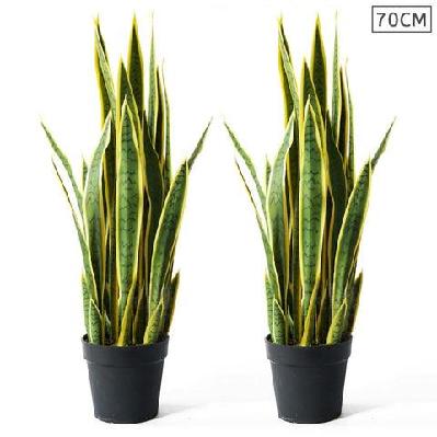 2x 70cm artificial indoor yellow edge tiger piran fake decoration tree flower pot plant