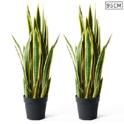 2x 95cm artificial indoor yellow edge tiger piran fake decoration tree flower pot plant