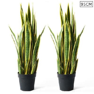 2x 95cm artificial indoor yellow edge tiger piran fake decoration tree flower pot plant