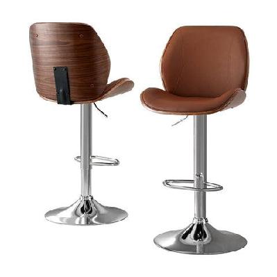 2x bar stools bentwood adjustable kitchen counter chair leather brown