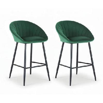 2x bar stools kitchen dining chair counter stool tub velvet metal green
