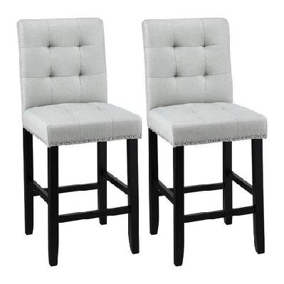 2x bar stools kitchen dining chairs counter fabric stool wooden ada grey