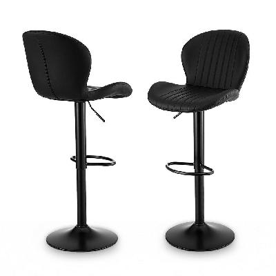 2x bar stools kitchen swivel gas lift counter chair shell leather black