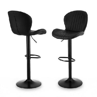2x bar stools kitchen swivel gas lift counter chair shell leather black
