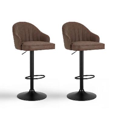 2x bar stools kitchen swivel gas lift counter chair shell leather brown