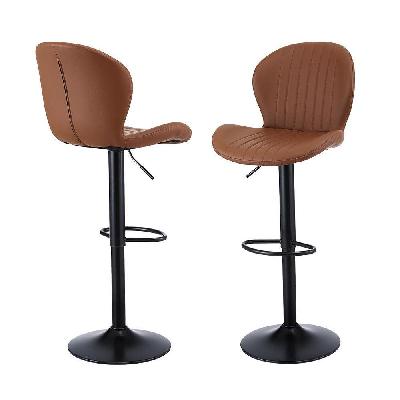 2x bar stools kitchen swivel gas lift counter chair shell leather brown