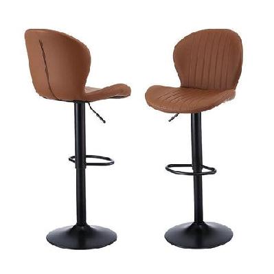 2x bar stools kitchen swivel gas lift counter chair shell leather brown