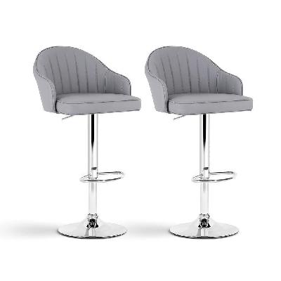 2x bar stools kitchen swivel gas lift counter chair shell leather grey