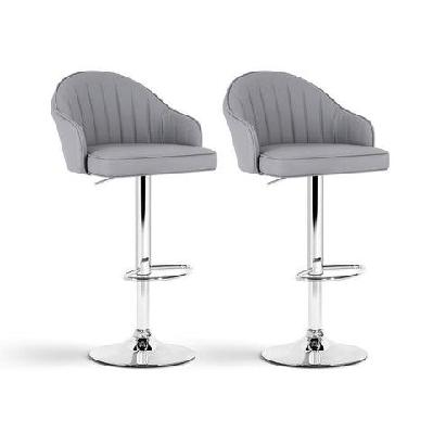 2x bar stools kitchen swivel gas lift counter chair shell leather grey