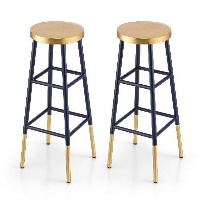 2x bar stools metal gold navy