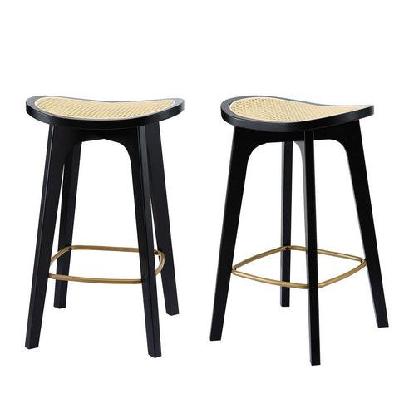 2x bar stools rattan counter kitchen dinning chair bamboo saddle black