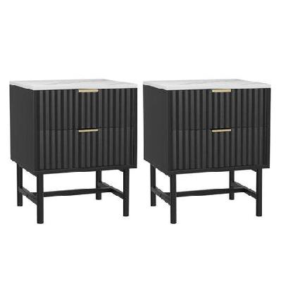 2x bedside table 2 drawers - black