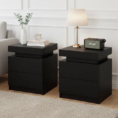 2x bedside table 2 drawers lift-up storage black