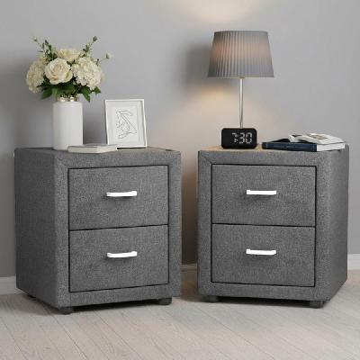 2x bedside table 2 drawers side table fabric - caden grey