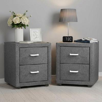 2x bedside table 2 drawers side table fabric - caden grey