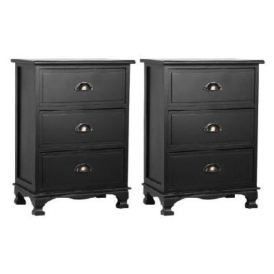 2x bedside table 3 drawers vintage - thyme black
