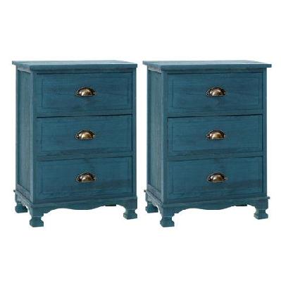 2x bedside table 3 drawers vintage - thyme blue