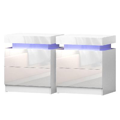 2x bedside table led 2 drawers lift-up storage - coley white