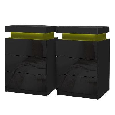 2x bedside table led 3 drawers - coley black