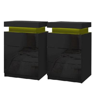 2x bedside table led 3 drawers - coley black