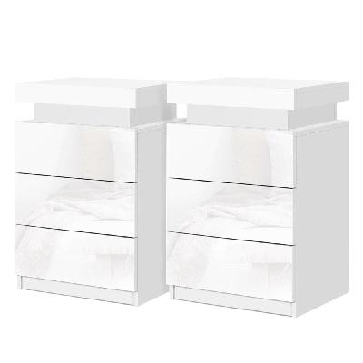 2x bedside table led 3 drawers - coley white