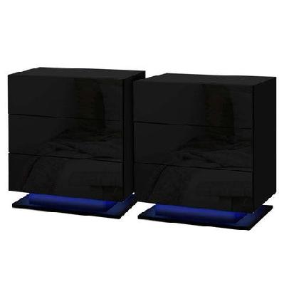 2x bedside table led 3 drawers - mori black