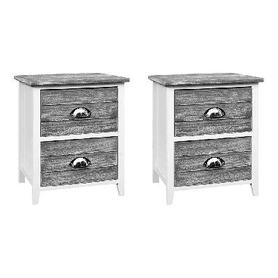 2x bedside table nightstands 2 drawers storage cabinet bedroom side grey