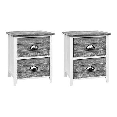 2x bedside table nightstands 2 drawers storage cabinet bedroom side grey