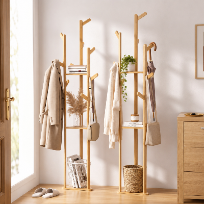 2x clothes rack airer coat stand 9 hooks bamboo