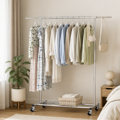 2x clothes rack airer rail coat garment stand adjustable hanger