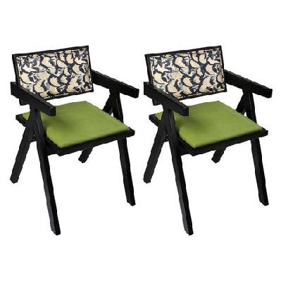 set of 2 vintage velvet dining chairs – retro wooden frame, high-density cushion, 200kg capacity – green/black