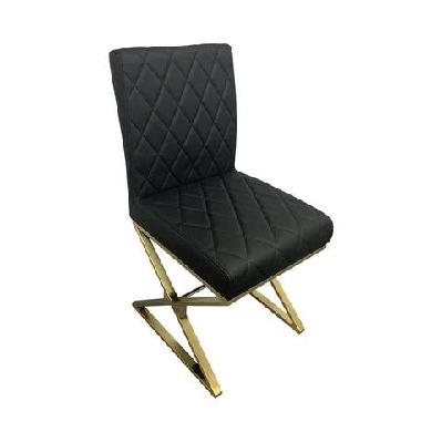2x dining chair stainless gold frame and seat black pu leather