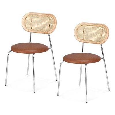 2x dining chairs pu leather rattan kitchen lounge cafe accent chair brown