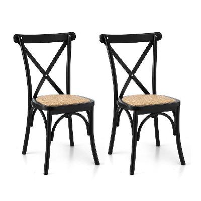 2x dining chairs rattan wooden kitchen accent chair cafe lounge rubber wood